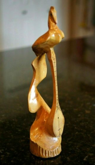 Antique Vintage Carved Wood Asian Crane Eggret Bird Lute Instrument Figurine 2