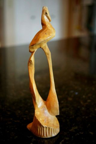 Antique Vintage Carved Wood Asian Crane Eggret Bird Lute Instrument Figurine 5