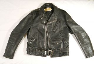 Vintage 1970’s Schott Perfecto Black Leather Motorcycle Jacket Men’s 44 Long