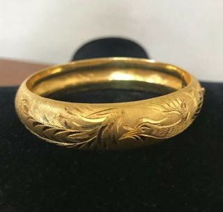 Vintage Chinese Solid 18k Yellow Gold Hinged Bangle Bracelet Etched HEAVY Marked 2