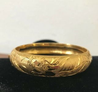 Vintage Chinese Solid 18k Yellow Gold Hinged Bangle Bracelet Etched HEAVY Marked 4