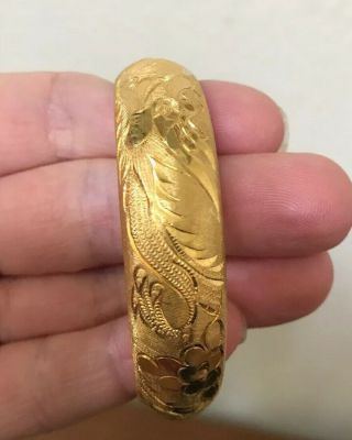 Vintage Chinese Solid 18k Yellow Gold Hinged Bangle Bracelet Etched HEAVY Marked 5