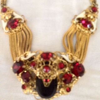 Antique Czech Necklace / Goldtone Filigree Settings