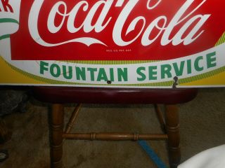 ANTIQUE PORCELAIN METAL DRINK COCA - COLA FOUNTAIN SIGN 28 INCH WIDE 12 INCH HIGH 3