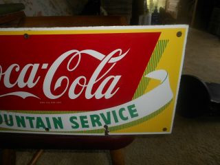 ANTIQUE PORCELAIN METAL DRINK COCA - COLA FOUNTAIN SIGN 28 INCH WIDE 12 INCH HIGH 4