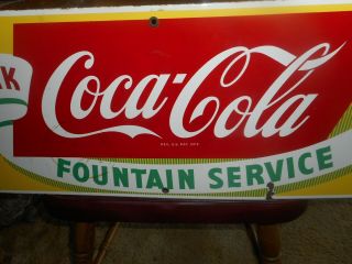ANTIQUE PORCELAIN METAL DRINK COCA - COLA FOUNTAIN SIGN 28 INCH WIDE 12 INCH HIGH 6