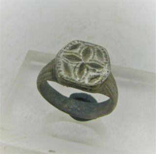 Scarce Ancient Byzantine Silver Crusaders Ring With Cross Motif