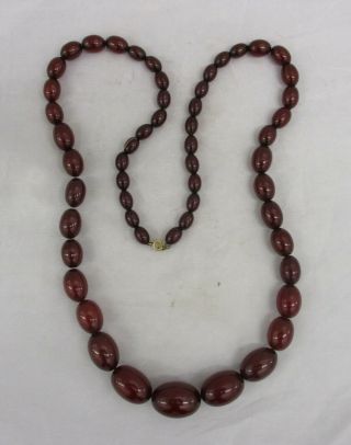 Antique Art Deco Cherry Amber Bakelite Bead Necklace Graduated Beads Weight 64g