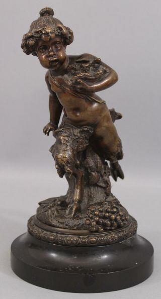 Antique 19th Mythological Bronze Sculpture Young Satyr/pan Slate Base