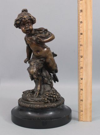 Antique 19th Mythological Bronze Sculpture Young Satyr/Pan Slate Base 2