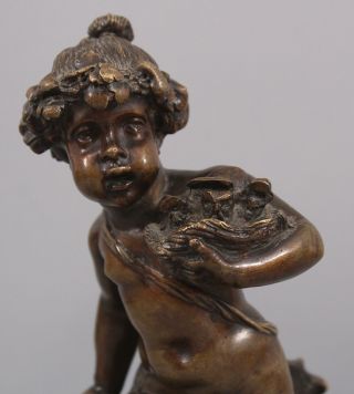 Antique 19th Mythological Bronze Sculpture Young Satyr/Pan Slate Base 3
