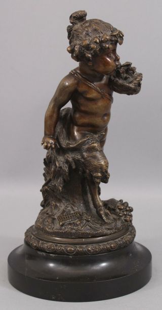 Antique 19th Mythological Bronze Sculpture Young Satyr/Pan Slate Base 5