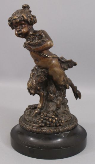 Antique 19th Mythological Bronze Sculpture Young Satyr/Pan Slate Base 8