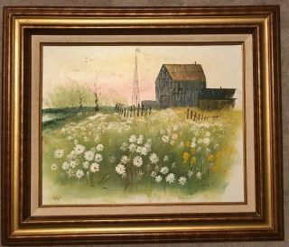 Vintage Country Farm Oil Painting On Canvas (framed) Signed 16x20