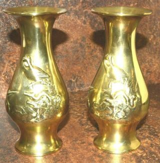 Antique Oriental Bronze Vases Depicting Birds