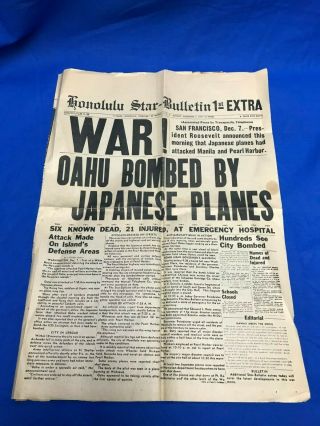 Vintage December 7 1941 Honolulu Star Bulletin 1st Extra Newspaper Reprint