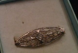 Vintage Platinum Mined Diamond Art Deco Filigree Bar Pin 14kt Back Brooch