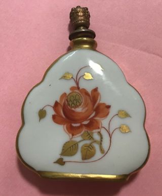 Von Schierholz Hand Painted Porcelain Scent Bottle Crown Top Perfume Germany