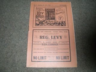 Rare Vintage Pre War Programme Middlesbrough V Liverpool 21st October 1933