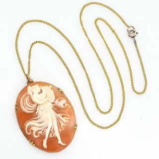 Vintage 14k Yellow Gold Cameo Pendant Necklace 10.  3 Grams 18 Inches