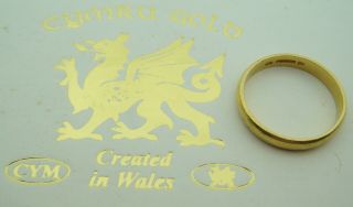 Vintage Hallmarked 18ct Gold - 750 " Welsh Gold " Ring Band By: Cymru Welsh Gold