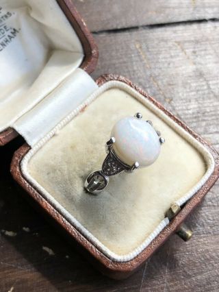 Vintage White Gold Opal Ornate High Set Ring
