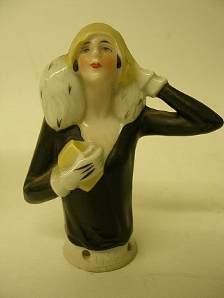Antique German Porcelain Art Deco Half 1/2 Doll Flapper Girl Germany 14506