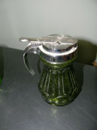 Antique Dark Green Glass Syrup Pitcher