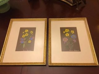 Jeanne Laurence Alaskan Artist Watercolor Gouache Framed Paintings Set Of 2