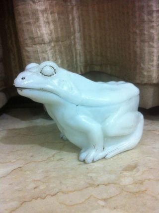 19c Antique Vallerysthal Signed Toad / Frog Milk Glass Butter Dish Box French