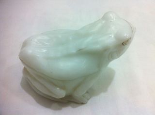 19c Antique Vallerysthal Signed Toad / Frog Milk Glass Butter Dish Box French 3