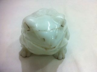 19c Antique Vallerysthal Signed Toad / Frog Milk Glass Butter Dish Box French 4