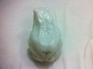 19c Antique Vallerysthal Signed Toad / Frog Milk Glass Butter Dish Box French 5