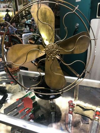 RARE Antique General Electric GE Kidney 1911 Oscillating Brass Fan Brass Blades 3