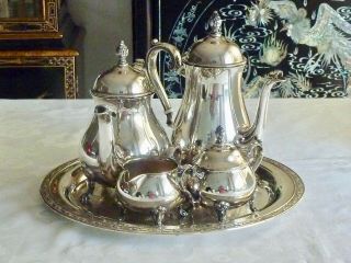 Exquisite Elegant Vintage Silver Plated Tea / Coffee Set W / Tray Rodd