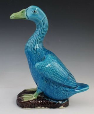 Vintage Chinese Export Blue Glazed Art Pottery Figural Duck Figurine