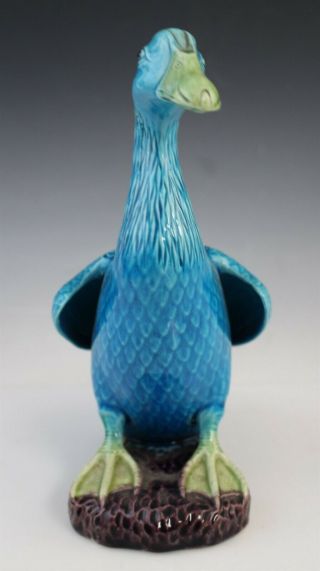 Vintage Chinese Export Blue Glazed Art Pottery Figural Duck Figurine 2