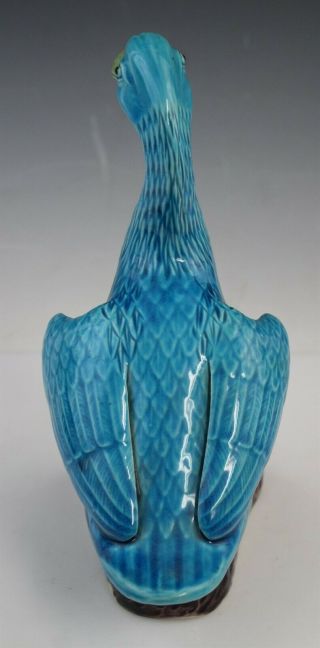 Vintage Chinese Export Blue Glazed Art Pottery Figural Duck Figurine 5