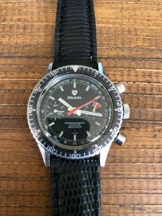 Vintage Nivada Grenchen Chronomaster Aviator Sea Diver Watch Valjoux 23