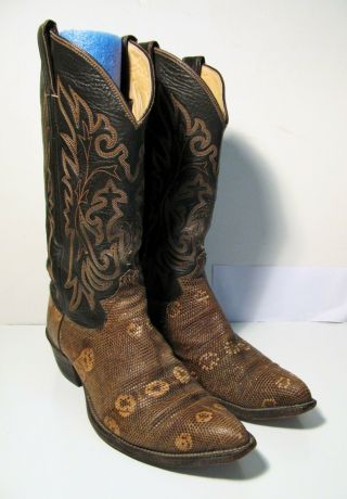Rare Vintage Justin Exotic Skin & Leather Western Cowboy Boots Mens Size 8.  5 D