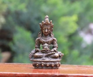 4 Cm Chinese Temple Bronze Amitabha Guanyin Bodhisattva Amulet Buddha Sit Statue