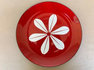 Vintage cathrineholm lotus red 10” plate enamelware mid century modern 4