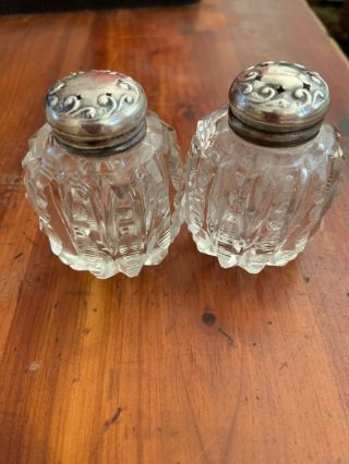 Vintage Cut Glass And Sterling Salt And Pepper Shakers