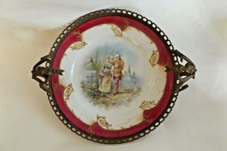 Exquisite 19th C.  Hand Painted French Plate In Ornate Ormolu Frame
