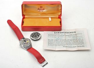 Steineck A - B - C Spy Watch Camera,  Red Strap,  Film,  Certificate,  Display Box,  Rare Set