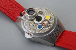 Steineck A - B - C Spy watch camera,  Red Strap,  Film,  Certificate,  Display Box,  RARE SET 9