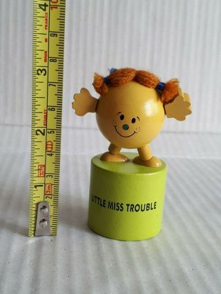 Wooden Little Miss Trouble Yellow Ball Push Button Push - Up Puppet Movable Toy