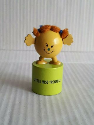 Wooden Little Miss Trouble Yellow Ball Push Button Push - Up Puppet Movable Toy 2