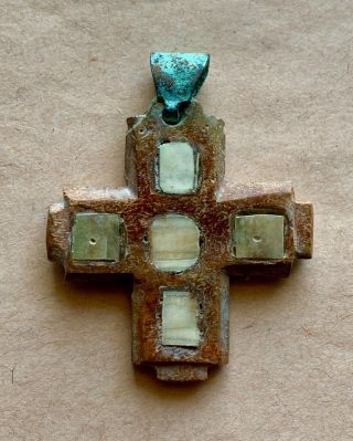 Byzantine Carved Cross,  With Inlaid Mother Of Pearl Decoration.  Piece