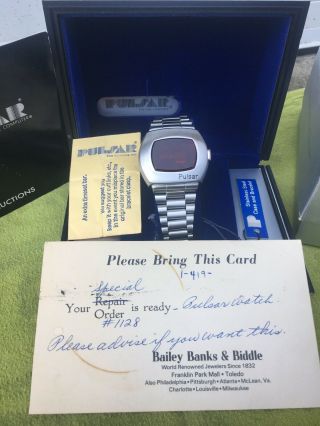 1972 Pulsar P2 LED Watch Digital Time Computer James Bond W/BOX & PAPERS 2